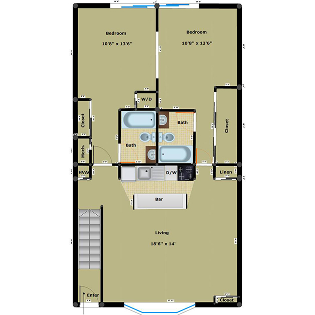 2 bedroom 2 bathroom floor plan of Gateway apartments in Henrico, VA